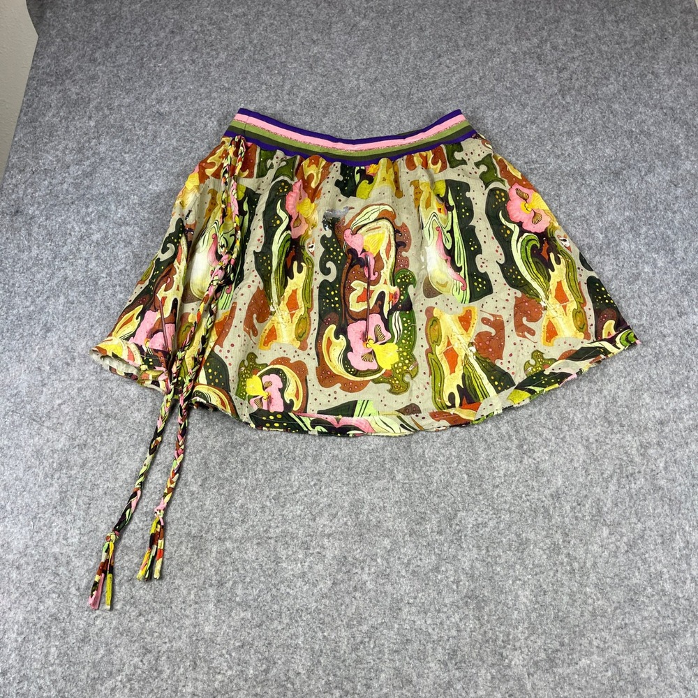 Oilily Silk Blend Psychedelic Floral Mini Skirt Multicolor Elastic Waist Lined